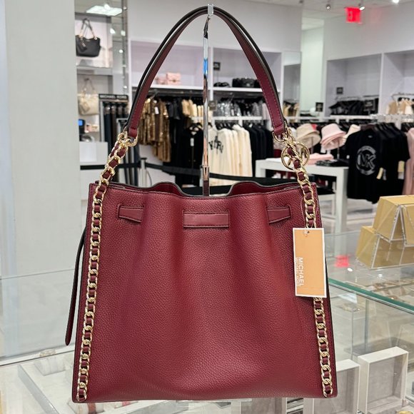 Michael Kors Mina Large Belted Chain Shoulder Bag Dark Cherry - Picture 5 of 16